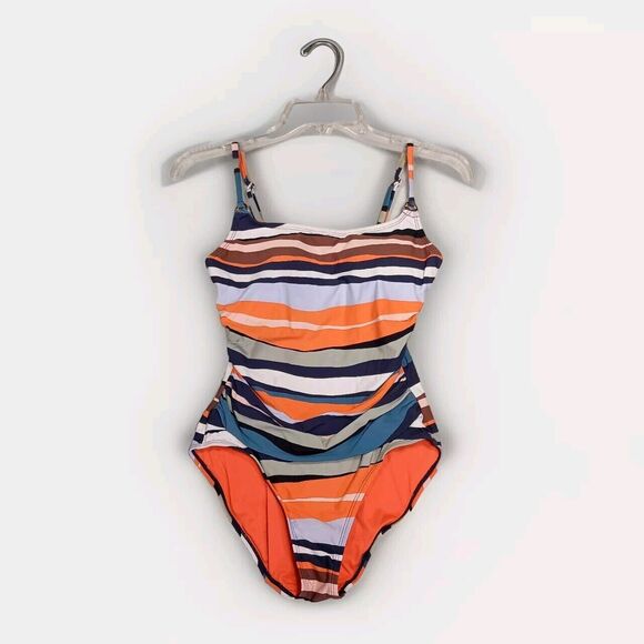 Anne Cole One Piece Swimsuit Size 6 Bathing Suit Ruched Colorful Striped Cheeky - Picture 1 of 13